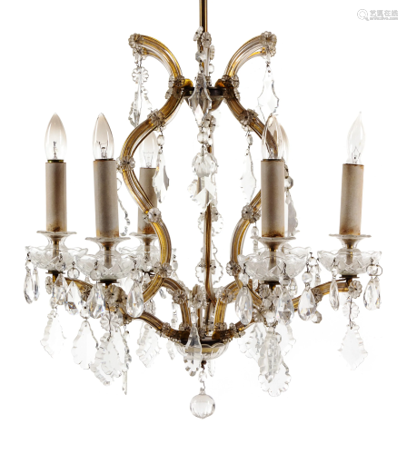 A Gilt Metal and Cut Glass Chandelier Height over…