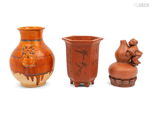 A Group of Three Chinese Pottery Articles Height…