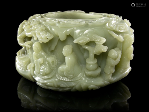 A Large Chinese Carved Jade Brush Washer, Xi Height …