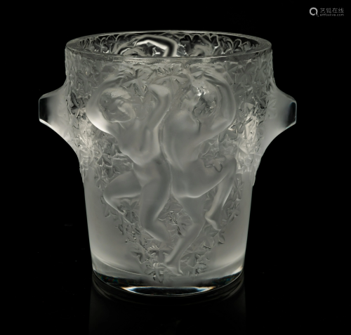 A Lalique Molded and Frosted Glass Vase Height 9