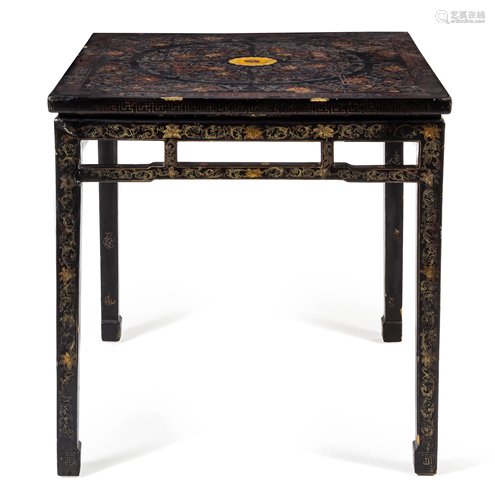 A Chinese Black and Polychrome Lacquered Hardwo…