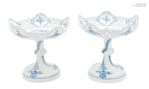 A Pair of Meissen Porcelain Reticulated Compote…