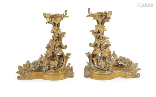 A Pair of Louis XV Style Gilt Metal Chenets Height 20