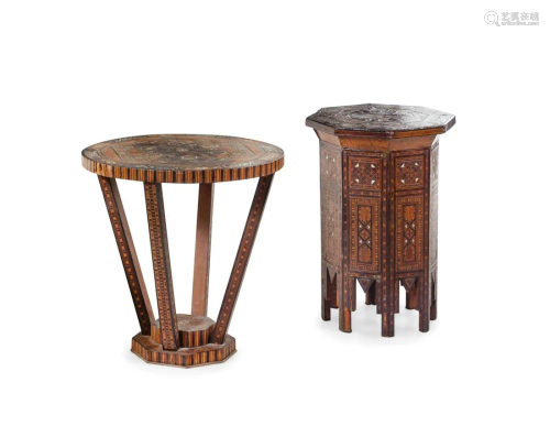 Two Syrian Mother-of-Pearl Inlaid Side Tables Height