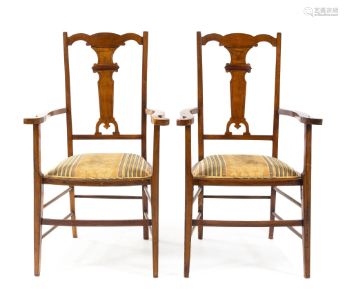 A Pair of Italian Fruitwood Armchairs Height 4…