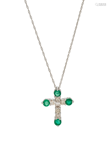 EMERALD AND DIAMOND CROSS PENDANT…