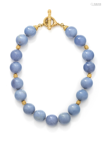 YELLOW GOLD AND BLUE CHALCEDONY NECKLACE