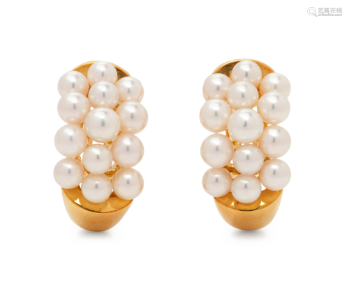 MIKIMOTO, CULTURED PEARL EARCLIPS
