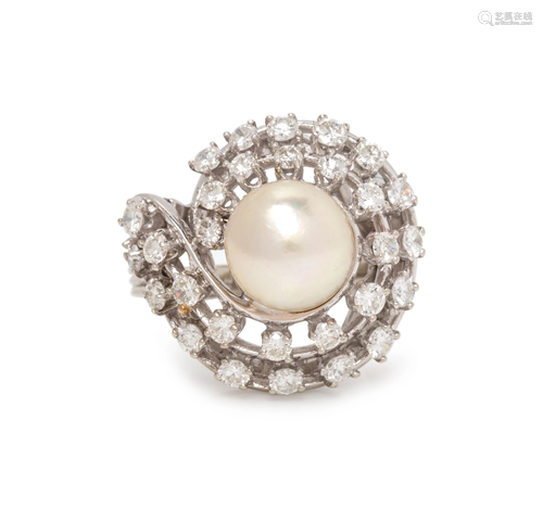 CULTURED PEARL AND DIAMOND RING