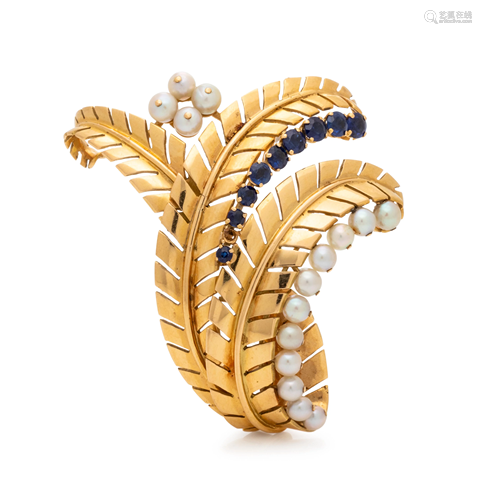 FRENCH, YELLOW GOLD, CULTURED PEARL AND…