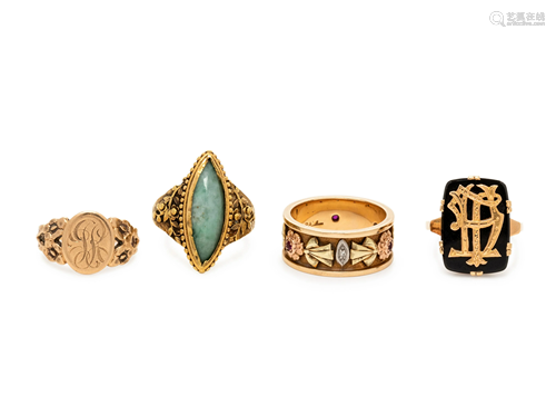 COLLECTION OF GOLD AND GEMSTONE RINGS