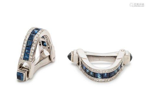 SAPPHIRE AND DIAMOND STIRRUP CUFFLINKS