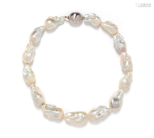 CULTURED BAROQUE PEARL AND DIAMOND NECKL…