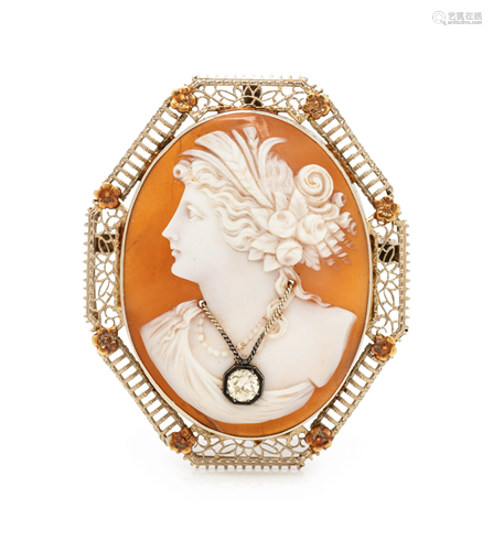 CAMEO AND DIAMOND PENDANT/BROOCH