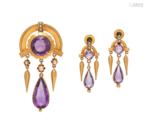 VICTORIAN, YELLOW GOLD AND AMETHYST SET