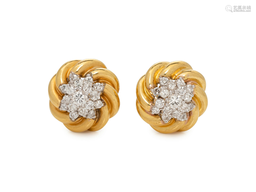 YELLOW GOLD AND DIAMOND EARCLIPS