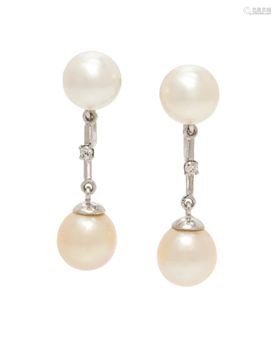 CULTURED PEARL AND DIAMOND EARCLIPS