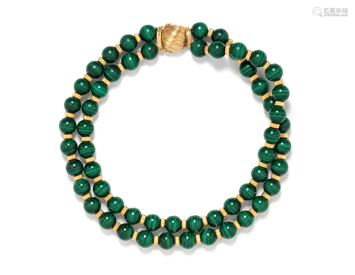 MALACHITE AND YELLOW GOLD BEAD NECKLA…