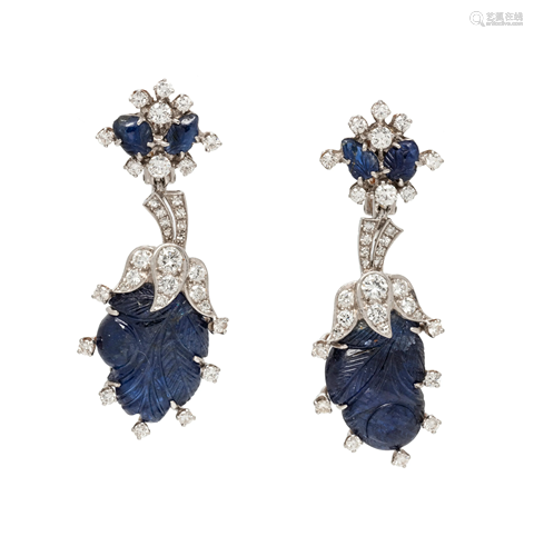 SAPPHIRE AND DIAMOND EARCLIPS