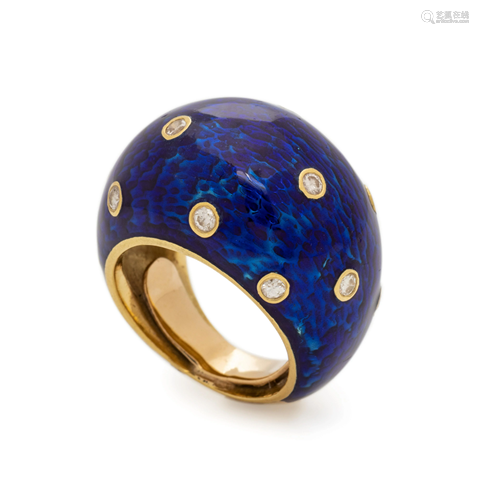 ENAMEL AND DIAMOND BOMBE RING