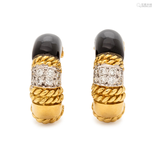 CASSIS, YELLOW GOLD, ONYX AND DIAMOND EARCL…