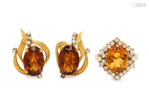 COLLECTION OF CITRINE AND DIAMOND JEW…