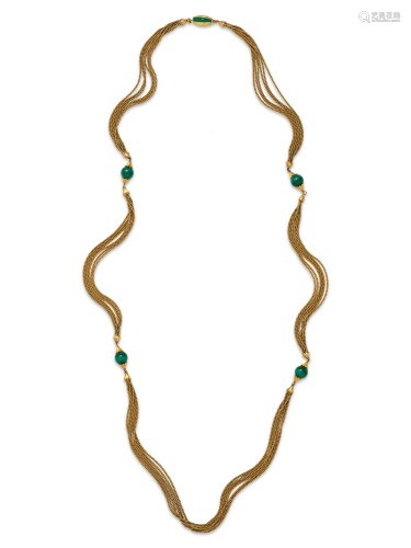 YELLOW GOLD AND MALACHITE NECKLACE