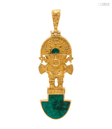 HIGH KARAT GOLD AND MALACHITE TUMI PENDANT