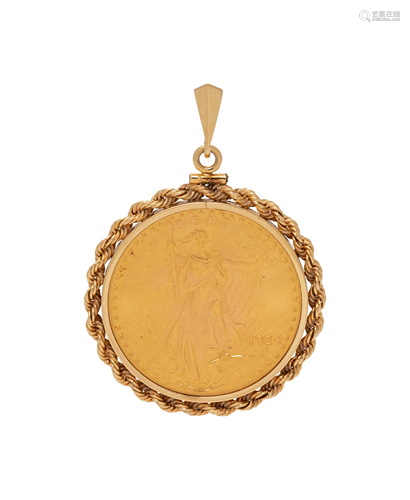 YELLOW GOLD AND US $20 LIBERTY COIN PENDANT