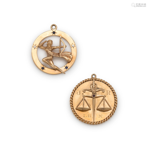 COLLECTION OF YELLOW GOLD ZODIAC CHA…