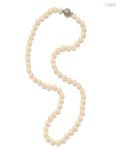 CULTURED PEARL AND DIAMOND NECKLACE