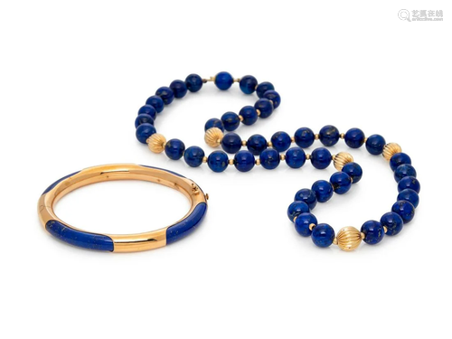 COLLECTION OF YELLOW GOLD AND LAPIS LA…