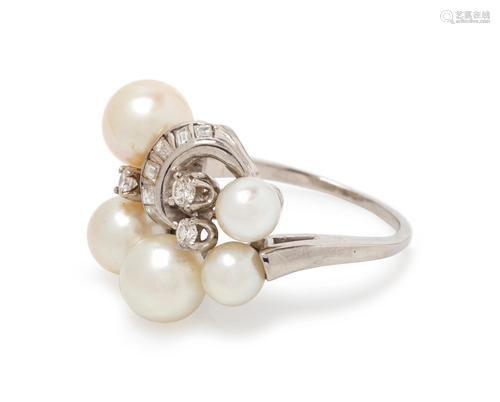 CULTURED PEARL AND DIAMOND RING