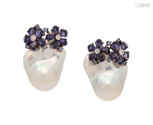 BAROQUE CULTURED PEARL, IOLITE, SAPPHIRE AND…