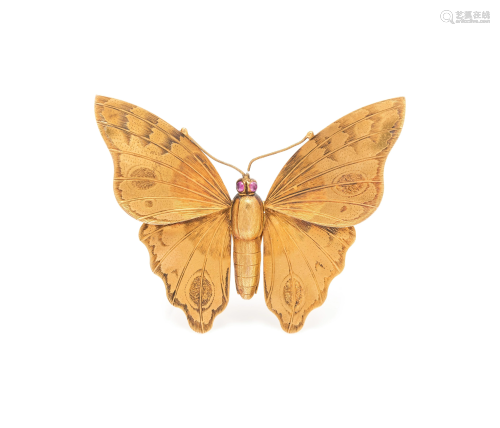 ANTIQUE, YELLOW GOLD BUTTERFLY BROOCH