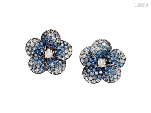 SABBADINI, SAPPHIRE AND DIAMOND FLOWER EAR…