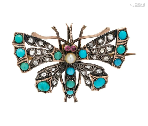 ANTIQUE, MULTIGEM BUTTERFLY BROOCH