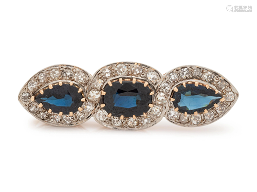 SAPPHIRE AND DIAMOND BROOCH