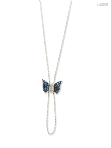 WHITE GOLD, SAPPHIRE AND DIAMOND BUTTERFLY N…