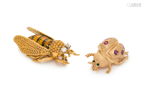 COLLECTION OF YELLOW GOLD INSECT BROO…