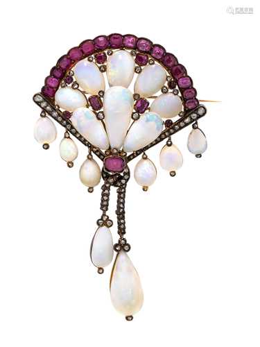 ANTIQUE, OPAL, PINK SAPPHIRE AND DIAMOND BR…