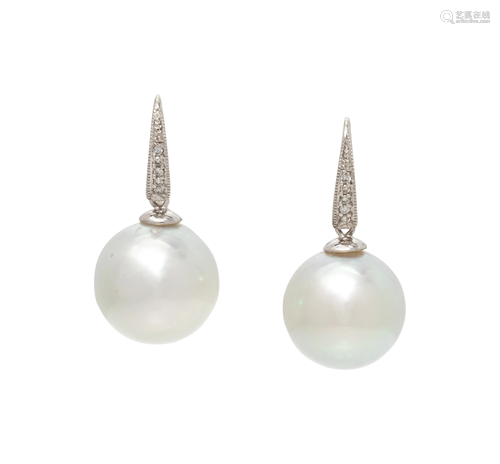 CULTURED SOUTH SEA PEARL AND DIAMOND EARRI…