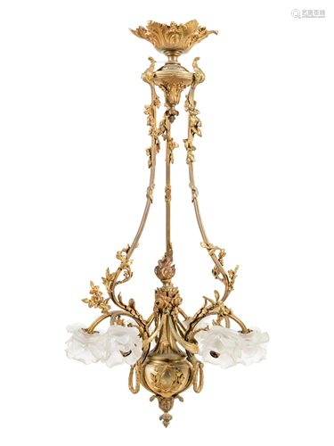 A Neoclassical Gilt Metal Six-Light Chandelier