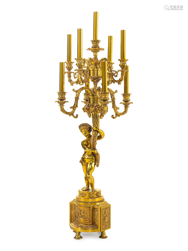 A French Gilt Bronze Figural Nine-Light Candelabrum