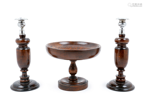 A Turned Oak Three-Piece Garniture