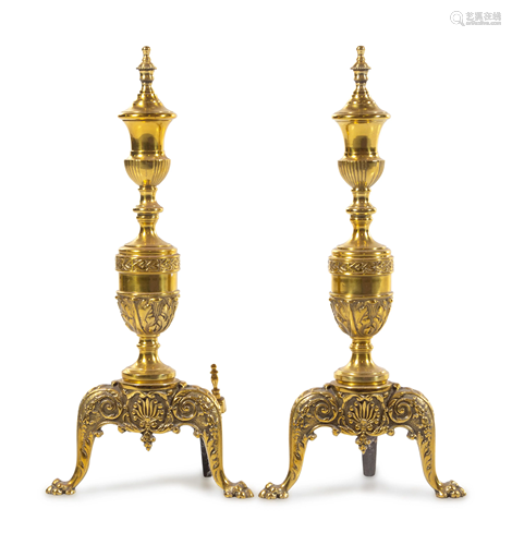 A Pair of Neoclassical Brass Andirons