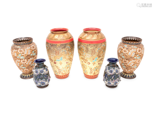 Three Pairs of Doulton Lambeth Stoneware Vases