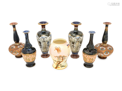 Three Pairs of Royal Doulton Stoneware Vases