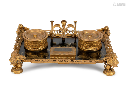 A French Gilt Bronze Mounted Chinoiserie Encrier