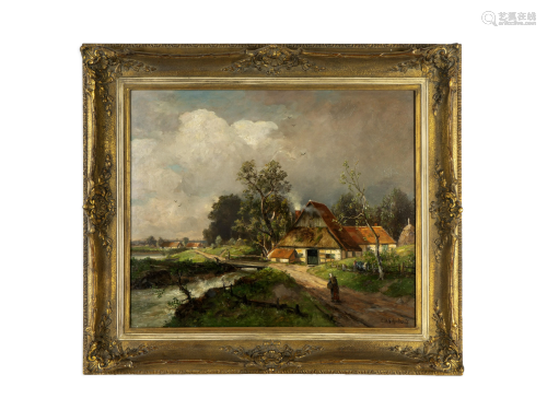 Carl Schultze (German, 1856-1935) Cottage by Bridge